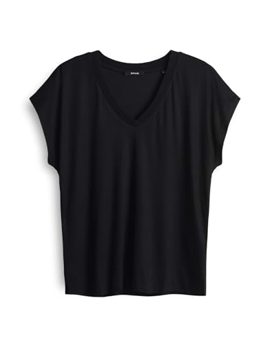 OPUS Damen Kurzarmshirt | SAVILCHEN Regular Shirt aus schimmernder Jerseyware Black, 44 von OPUS