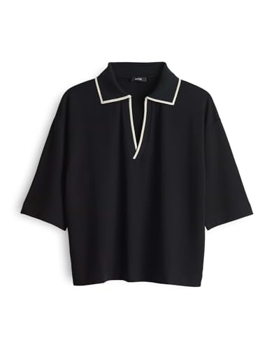 OPUS Damen Kurzarmshirt | SOFFICE Loose Poloshirt im College Stil Black, 44 von OPUS