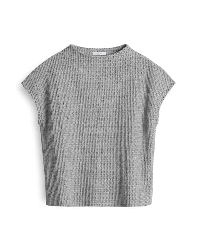 OPUS Damen Kurzarmshirt | SOROTE Regular Funnel Neck Shirt mit feiner Struktur Coal Blue, 38 von OPUS