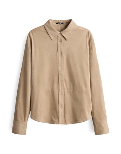 OPUS Damen Langarmbluse | FELOUR Regular Hemdbluse in Wildlederoptik Macadamia, 36 von OPUS