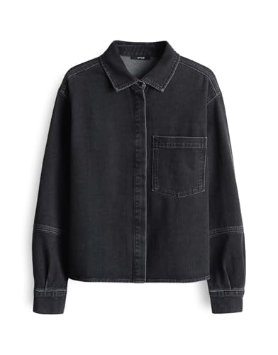 OPUS Damen Langarmbluse | FEMORI Regular Jeanshemd aus nachhaltigem BCI Cotton Mix mid Iconic Grey, 42 von OPUS