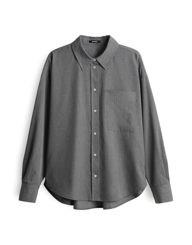 OPUS Damen Langarmbluse | FLANILLA Regular Hemdbluse aus weichem Flanell Easy Grey, 42 von OPUS