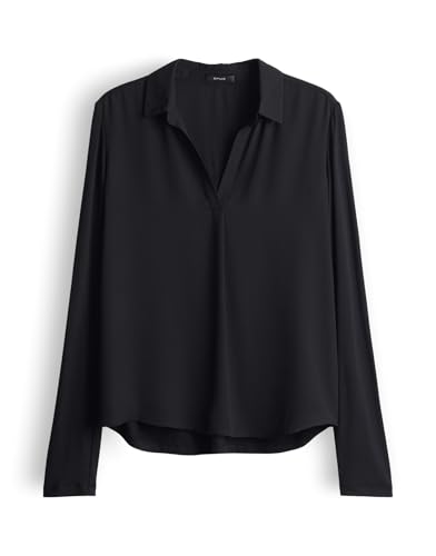 OPUS Damen Langarmbluse | FLASTI Regular Shirtbluse im Materialmix Black, 38 von OPUS