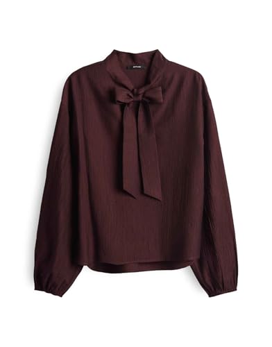 OPUS Damen Langarmbluse | FOMANTICA Regular Schluppenbluse in Crinklestruktur Dark Grape, 42 von OPUS