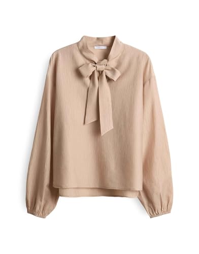 OPUS Damen Langarmbluse | FOMANTICA Regular Schluppenbluse in Crinklestruktur Macadamia, 38 von OPUS