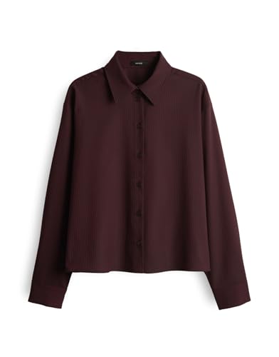 OPUS Damen Langarmbluse | FOSTALGIA Boxy Hemdbluse mit gewebten Streifen Dark Grape, 38 von OPUS