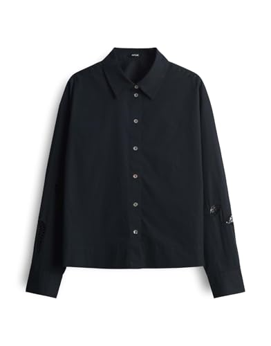 OPUS Damen Langarmbluse | Feminine Hemdbluse FOTANIS Regular mit filigranen Cut-Out Detail am Ärmel Black, 40 von OPUS