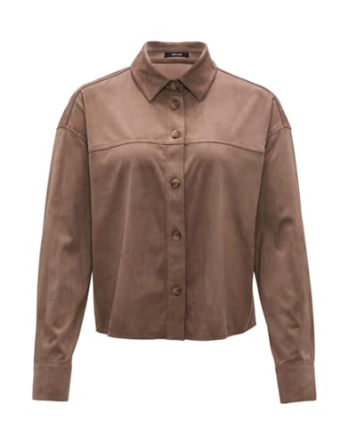 OPUS Damen Langarmbluse | Hemdbluse FONTEGA Regular in Veloursleder-Optik Cocoa, 40 von OPUS