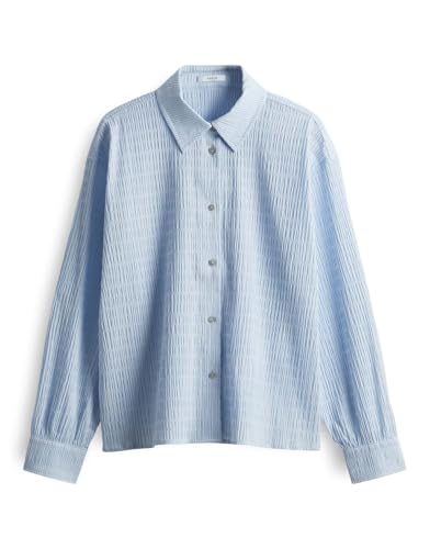 OPUS Damen Langarmbluse | Hemdbluse Finnea Loose aus Leichter Seersucker-Ware Oxford Blue, 44 von OPUS