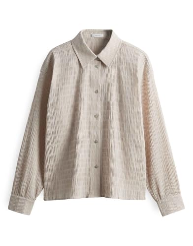 OPUS Damen Langarmbluse | Hemdbluse Finnea Loose aus Leichter Seersucker-Ware Soft Oat, 34 von OPUS