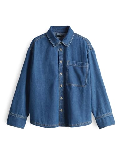 OPUS Damen Langarmbluse | Jeansbluse FELYN Loose aus softem BCI Cotton mid Coastal Blue, 38 von OPUS
