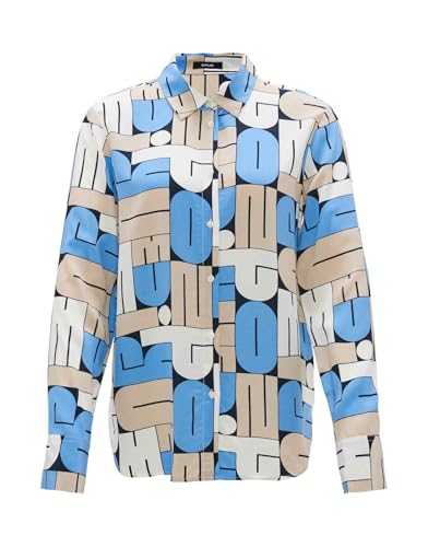 OPUS Damen Langarmbluse | Printbluse FUMIRA Regular aus Reiner Viskose Blue Salt, 36 von OPUS