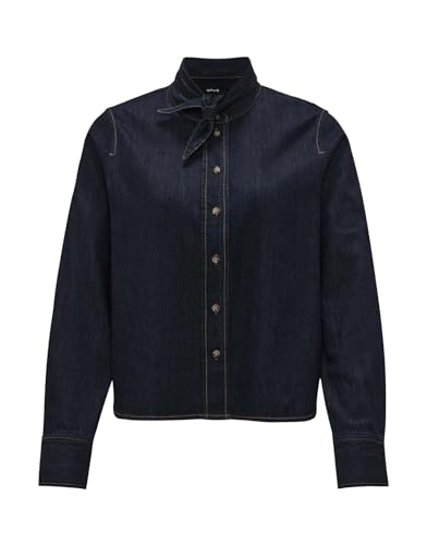 OPUS Damen Langarmbluse | Jeansbluse FARILLA Boxy Fit mit Abnehmbarer Schluppe Rinsed Blue, 44 von OPUS