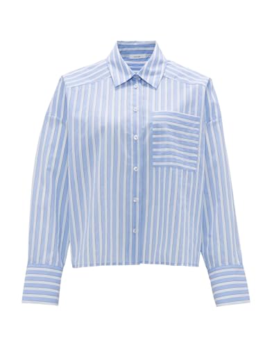 OPUS Damen Langarmbluse | Streifenbluse FOKIA Loose aus leichtem Baumwoll Mix Blue Salt, 44 von OPUS