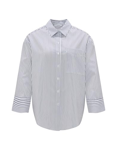 OPUS Damen Langarmbluse | Streifenbluse FRILA Oversize aus nachhaltigem Tencel Mix Coal Blue, 36 von OPUS