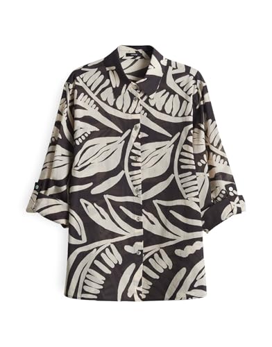 OPUS Damen Langarmbluse | Zweifarbige Printbluse FUMINE Tropical aus luftiger Baumwolle Midnight Brown, 34 von OPUS