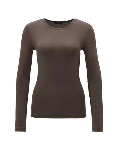 OPUS Damen Langarmshirt | Geripptes Basicshirt SOGETI Slim aus Tencel Mix Cocoa, 40 von OPUS