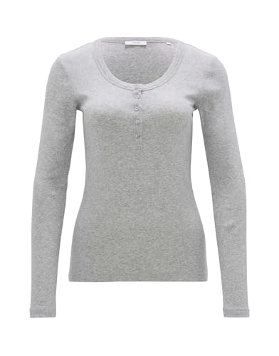OPUS Damen Langarmshirt | Rippshirt SENLEY Slim aus nachhaltigem Baumwoll Mix Hazy Fog Melange, 40 von OPUS