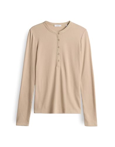 OPUS Damen Langarmshirt | SIMOLU Slim Longsleeve mit feiner Rippstruktur Macadamia, 42 von OPUS
