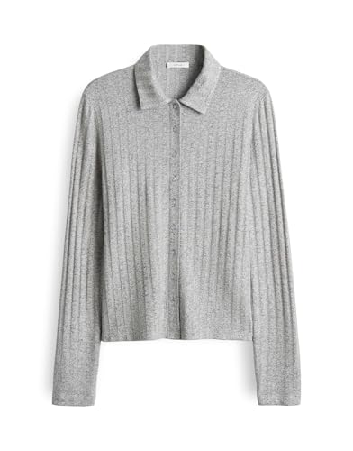 OPUS Damen Langarmshirt | SITAMI Slim Rippshirt aus ECOVERO™ Viskosemix Hazy Fog Melange, 44 von OPUS