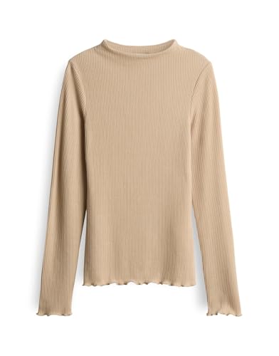OPUS Damen Langarmshirt | SOMANZI Slim Longsleeve aus feinem Rippjersey Macadamia, 42 von OPUS