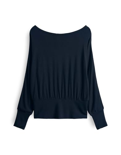 OPUS Damen Langarmshirt | SONNU Boxy Shirt Loose aus ECOVERO™ Viskose Mix Coal Blue, M von OPUS