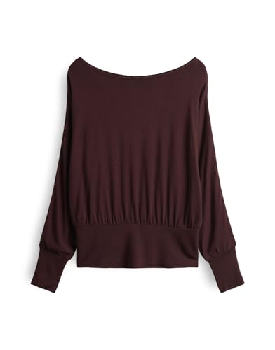 OPUS Damen Langarmshirt | SONNU Boxy Shirt Loose aus ECOVERO™ Viskose Mix Dark Grape, M von OPUS