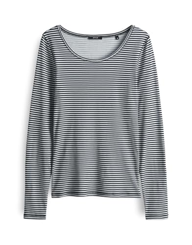 OPUS Damen Langarmshirt | Streifenshirt SOMIRA Stripe Slim aus BCI Cotton Coal Blue, 38 von OPUS