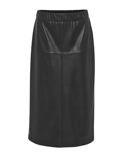 OPUS Damen Midirock | Fake-Lederrock RUFANI A-Linie mit Komfortbund Black, 38 von OPUS