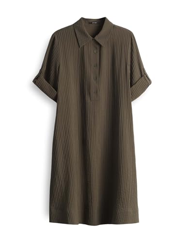OPUS Damen Minikleid | Hemdblusenkleid WOMARA A-Linie mit feiner Rippstruktur Olive Leaf, 42 von OPUS