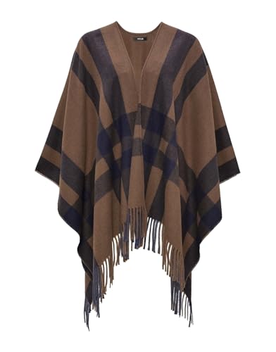 OPUS Damen Poncho/Cape | Weiches Cape mit Fransen cocoa, 0 von OPUS