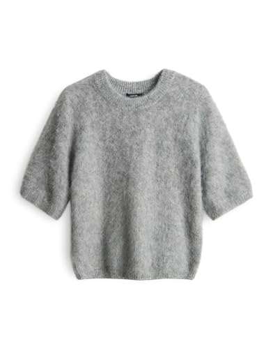 OPUS Damen Pullover | PLAUSH Regular Kurzarmpullover mit Wollanteil Easy Grey, 42 von OPUS