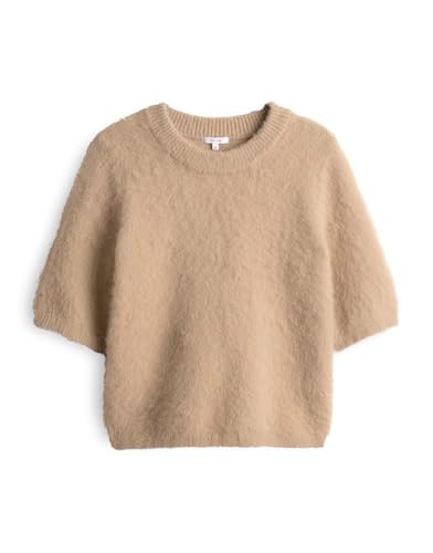 OPUS Damen Pullover | PLAUSH Regular Kurzarmpullover mit Wollanteil Macadamia, 38 von OPUS