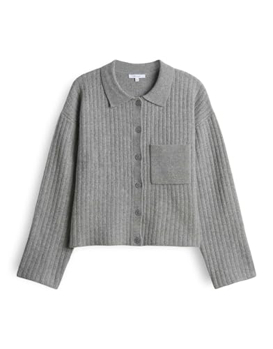 OPUS Damen Strickjacke | DINKINE Slim Rippstrickjacke aus nachhaltigem Baumwollmix Hazy Fog Melange, 36 von OPUS