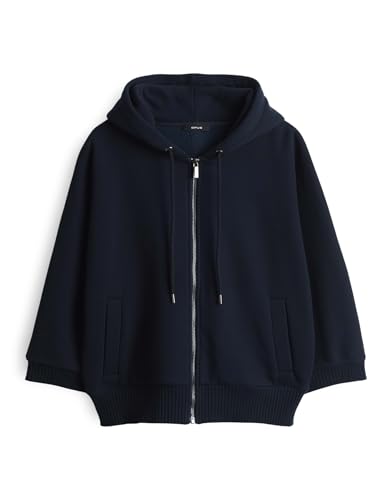 OPUS Damen Sweatjacke | GENITA Loose Kapuzenjacke aus ultraweichem Sweat Coal Blue, 38 von OPUS