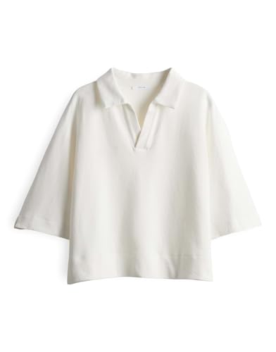 OPUS Damen Sweatshirt | Poloshirt GOLOS Boxy Fit aus weichem BCI Cotton Mix Milk, 40 von OPUS