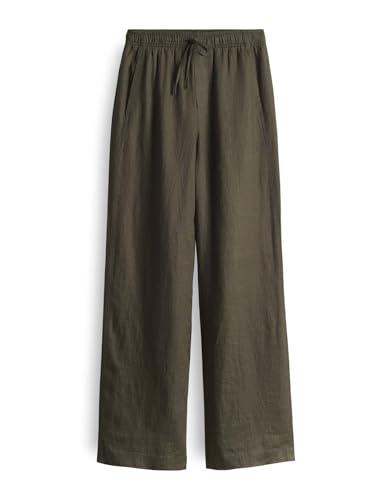 OPUS Damen Wide Leg Pants | Leinenhose MILENI Linen mit vorverlegter Seitennaht Olive Leaf, 44 von OPUS