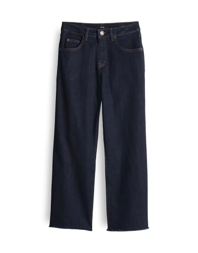 OPUS Damen Wide | Wide Cropped Jeans MOMITO Mid Rise mit Fransen Rinsed Blue, 36 L26 von OPUS