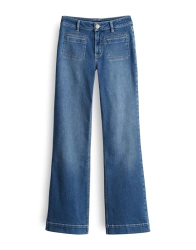 OPUS Damen Flared | Flared Jeans EBBI Long Mid Rise aus elastischem BCI Cotton Mix mid Western Blue, 42 L32 von OPUS