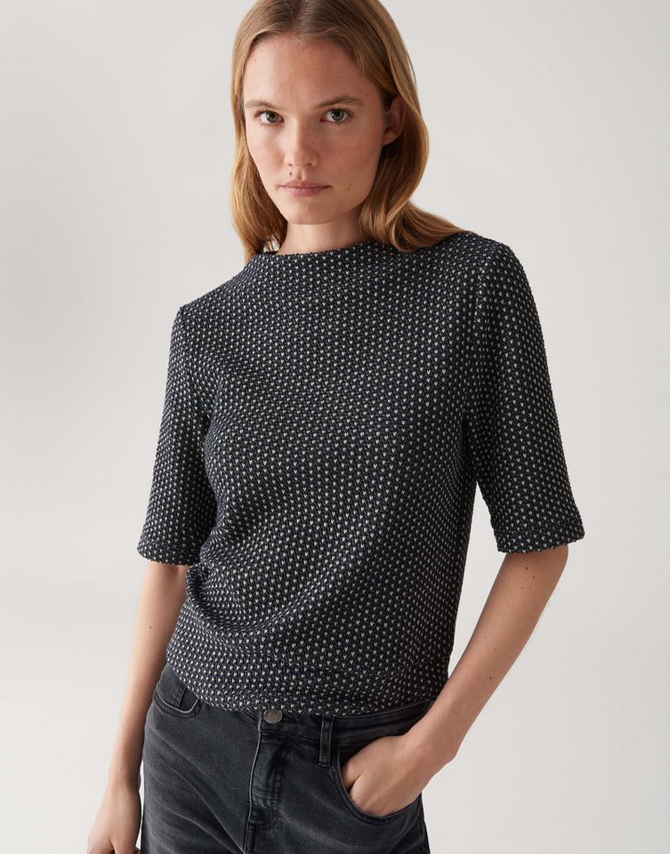 OPUS Kurzarmshirt SAWIRA in Strickoptik Funnel Neck, zweifarbiges Muster, schmal zulaufend von OPUS