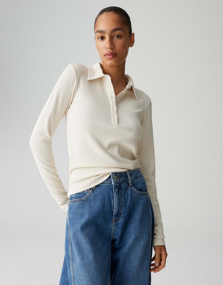 OPUS Langarm-Poloshirt SULONA Slim mit Rippenstruktur schmale Passform, weicher Griff von OPUS