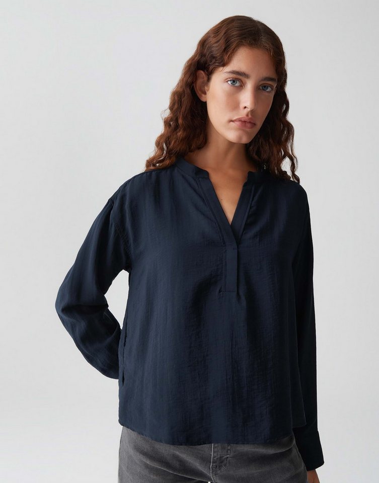 OPUS Langarmbluse FEMYN mit dezenter Struktur leicht ausgestellt geschnitten, Kräuselung am Halsloch von OPUS