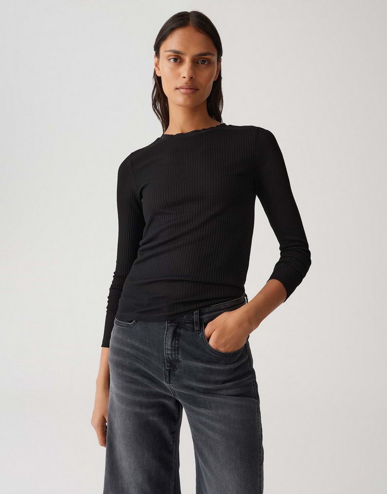 OPUS Longsleeve SUMELIKA in Rippstruktur figurbetont geschnitten, weicher Griff, hoher Rundhalsausschnitt von OPUS