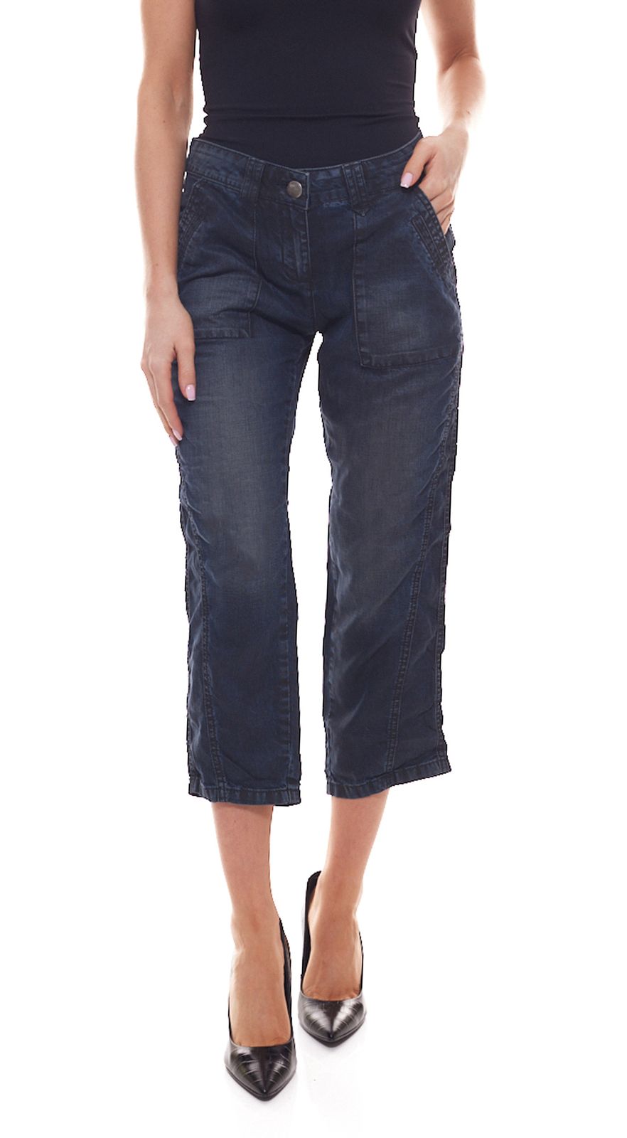 OPUS Melva Jeans modische Damen Capri-Hose im Denim-Look und Five-Pocket-Style Blau von OPUS