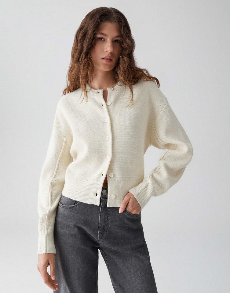 OPUS Strickjacke DAFILA in Milano-Strick überschnittene Schulter mit Langarm, Feinstrick, Knopfleiste von OPUS