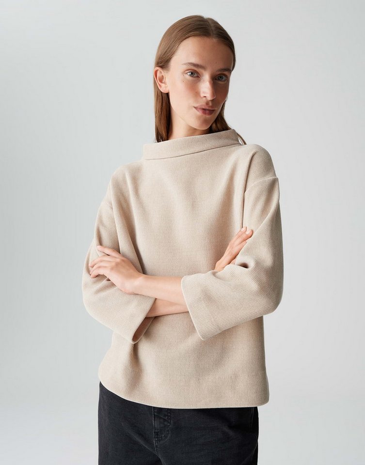 OPUS Sweatshirt GOHEME in feiner Waffelstruktur überschnittene Schulter mit 3/4 Arm, Waffelstruktur, U-Boot-Ausschnitt von OPUS