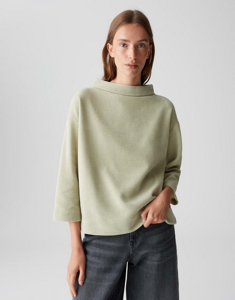 OPUS Sweatshirt GOHEME in feiner Waffelstruktur überschnittene Schulter mit 3/4 Arm, Waffelstruktur, U-Boot-Ausschnitt von OPUS