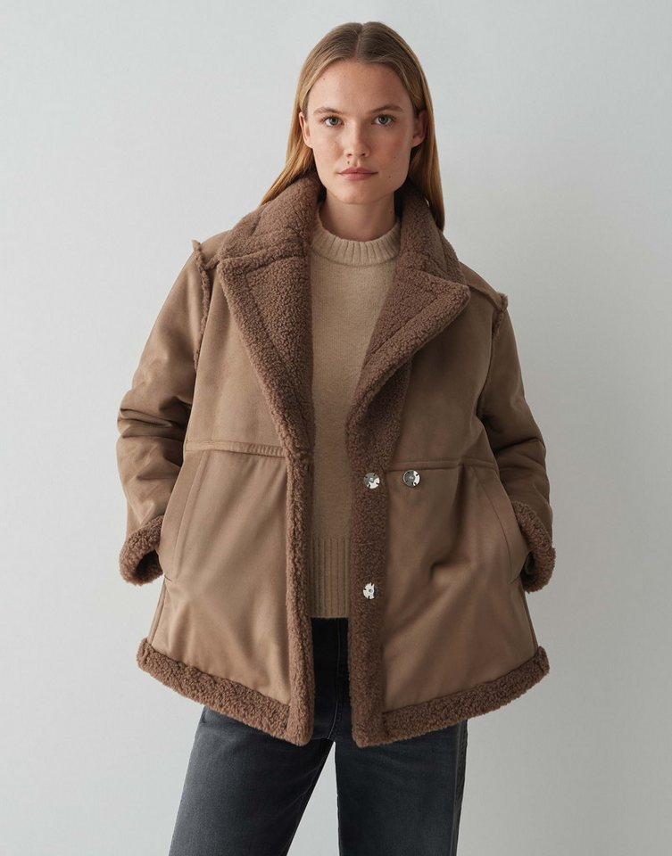 OPUS Winterjacke HENOLA in Lammfell Optik überschnittene Schulter mit Langarm, Hemdblusenkragen von OPUS