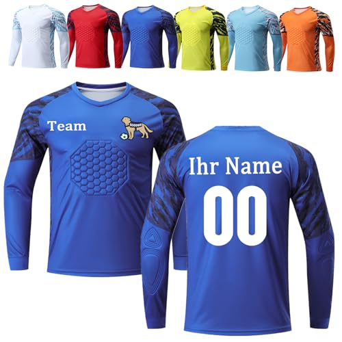 OPUTWDF Benutzerdefiniert Torwarttrikot Kinder Herren Gepolstert Personalisierte Torwarttrikots Set Torwart Trikots für Kinder mit Name Team Logo von OPUTWDF