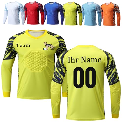 OPUTWDF Benutzerdefiniert Torwarttrikot Kinder Herren Gepolstert Personalisierte Torwarttrikots Set Torwart Trikots für Kinder mit Name Team Logo von OPUTWDF